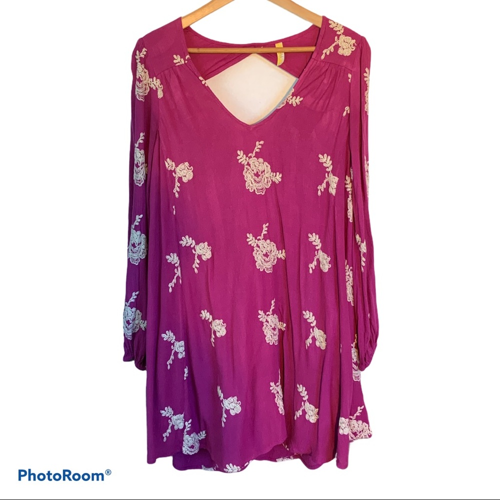 Free People Purple Embroidered Swing Dress or Tunic Top - Picture 2 of 9